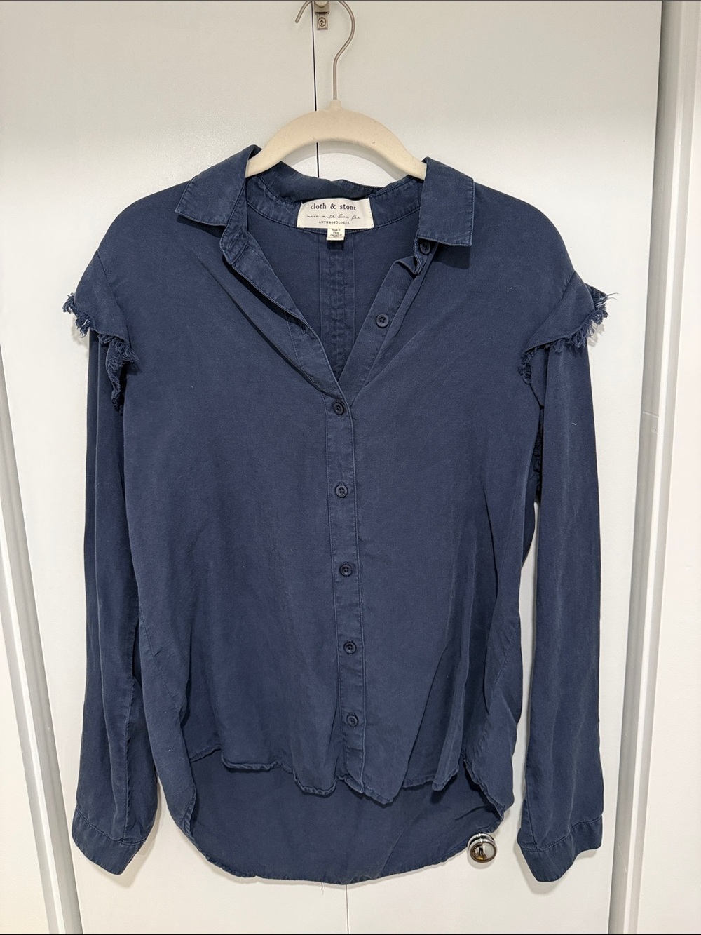 cloth & stone Frayed Shoulder Navy Button-Down Shirt
